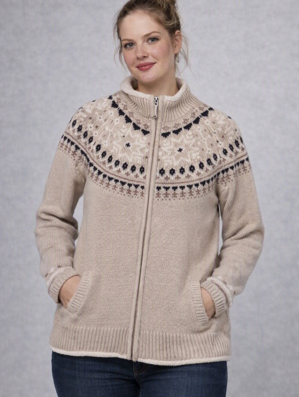 Sunice Knit Sweater Jacket Full Zip Medium Women's Long Sleeve Heavy Cotton